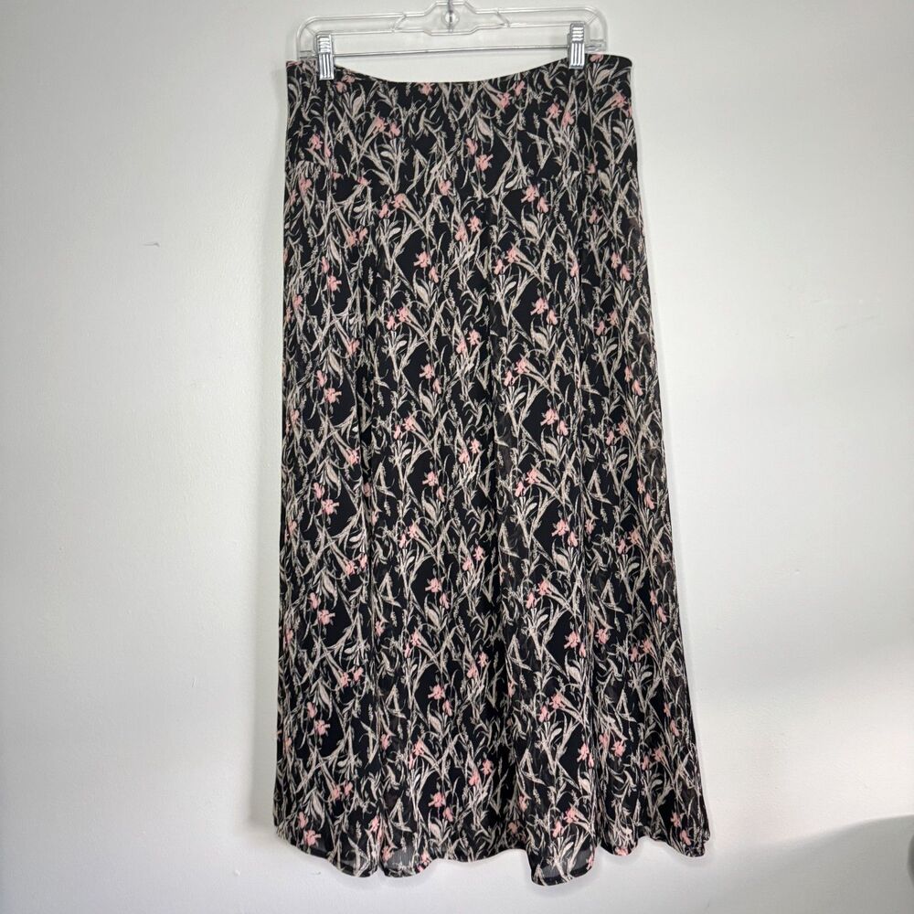 VTG Black Floral Skirt Midi Womens 6 90s Fairy Grunge Pink Whimsy Fairy Lined
